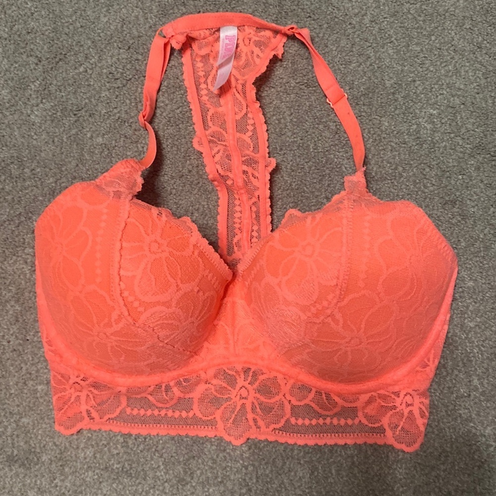 Victoria’s Secret Pink Coral Lace Push Up Padded Bralette Size S (D-DD)